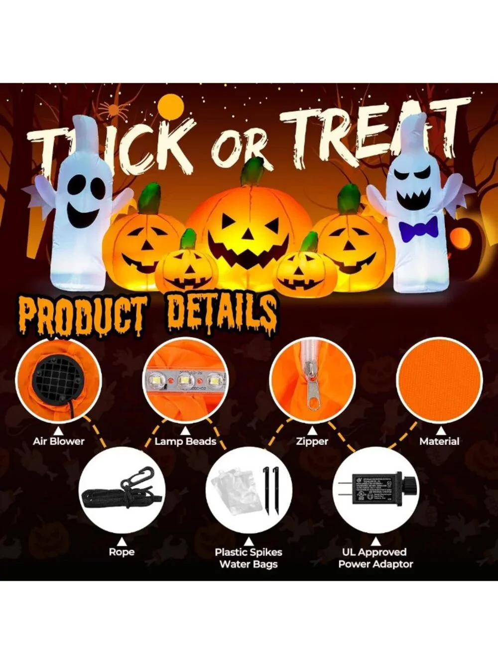 7.5FT Inflatable Halloween Pumpkin Decor with LED Lights for Outdoor Party